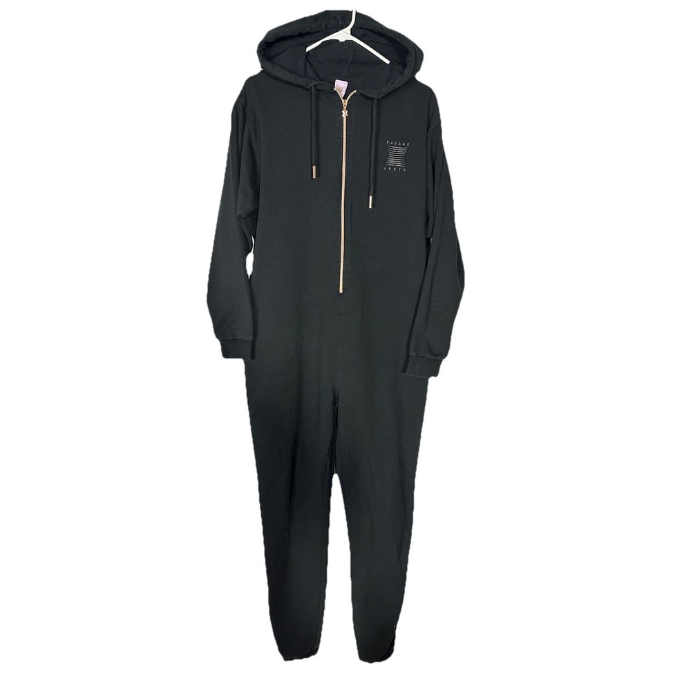 Savage X Fenty Oversized Jumpsuit Coverall Womens Small 4-6 Black Zipper Hooded‎